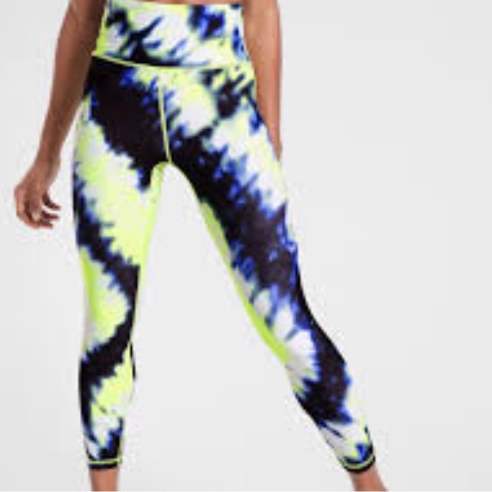Athleta Elation 7/8 Blue and Yellow Tie-Dye Leggings Sm. Performance activewear